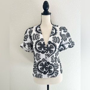 Zara Black and White Patterned Blouse